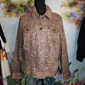 Style & Co Brown/Black Leopard Print Denim Jacket